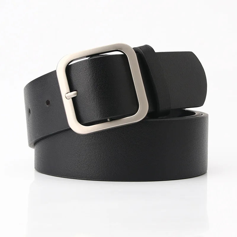 3.5x105cm Women's Belt Soft PU Leather Belt Square Pin Buckle Jeans Belt Korean Version Chic Ladies Vintage Female Waistband