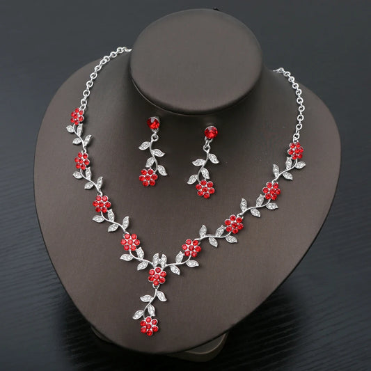Exquisite Fashion Rhinestone Bride Jewelry Sets Women Luxury Flower Choker Necklace Earrings Wedding Dress Bridal Necklace Sets