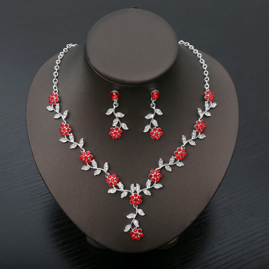 Exquisite Fashion Rhinestone Bride Jewelry Sets Women Luxury Flower Choker Necklace Earrings Wedding Dress Bridal Necklace Sets
