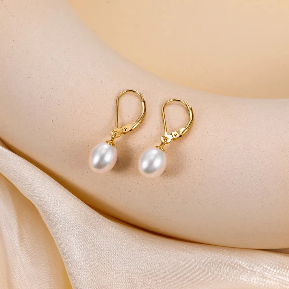 Trumium Handpicked AAA+ Quality Freshwater Natural Pearl Earrings Women 925 Sterling Silver Waterdrop Dangle Stud Pearl Earring