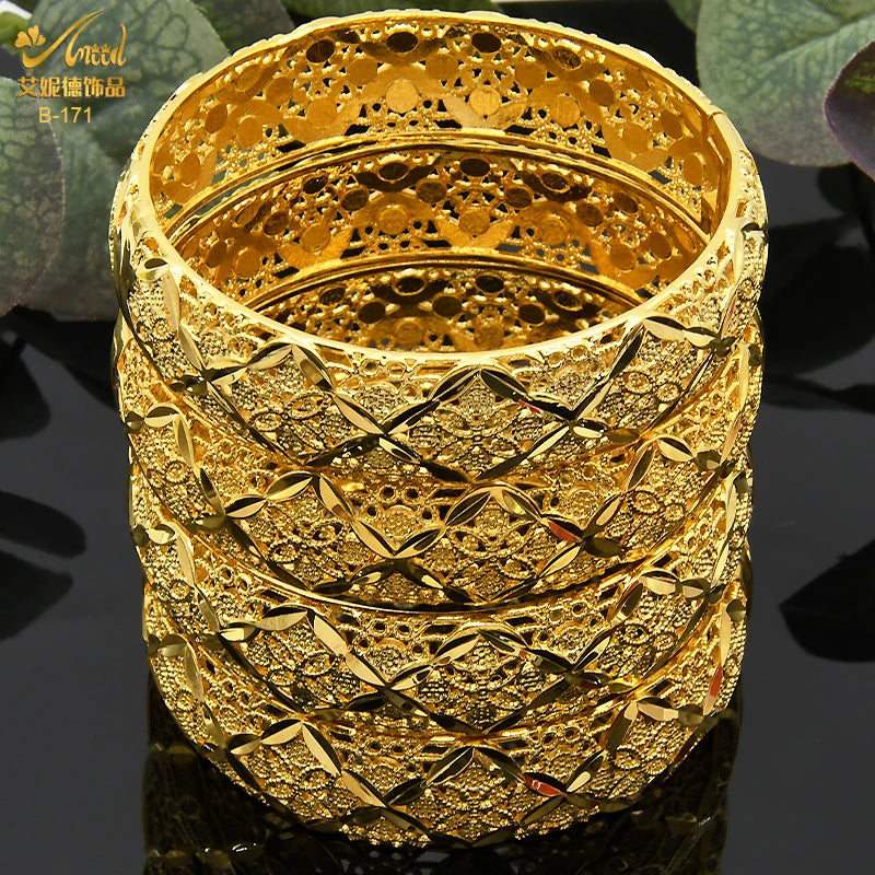 ANIID Dubai 24K Gold Plated Jewelry Bangle Wedding Party Gifts Arabic Women Braclets Indian Bangle Charm Bracelets Wholesale