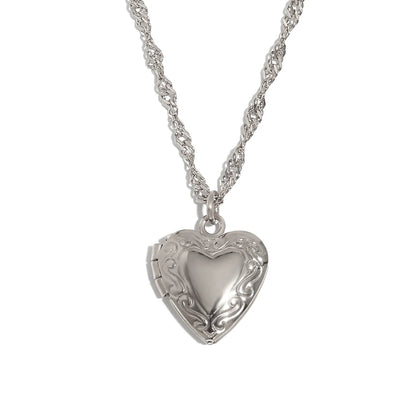 E.B.belle Flower Pattern Hollow Heart Photo Box Pendant Necklace For Women Stainless Steel Jewelry 18K Gold Plated Souvenir Gift