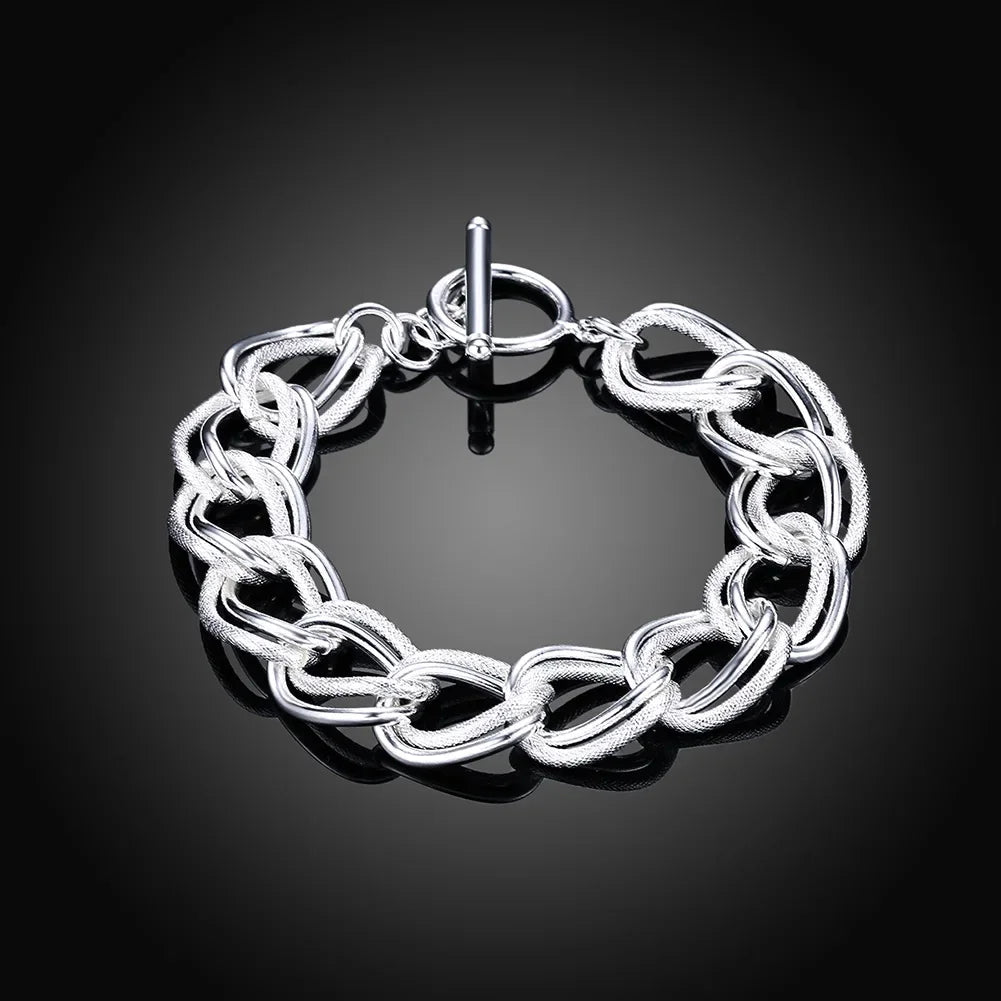 925 Sterling Silver Square Buckle 10MM Side Chain Solid Bracelet for Women Men Charm Party Gift Wedding Fashion Jewelry