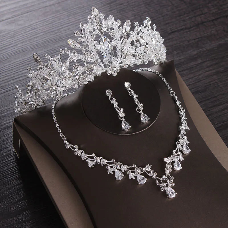 Itacazzo Bridal Headwear Hand Wrapped Crown Necklace Earring Set of Four Pieces&Suitable for Women's Wedding and Birthday Party