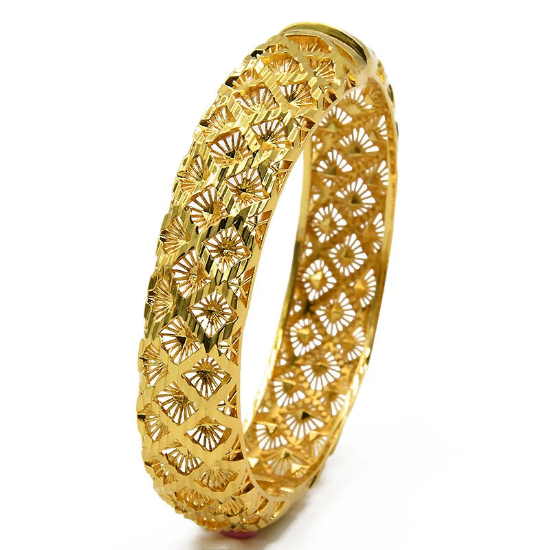 Luxury Dubai Gold Color Bangles For Women 24K Gold Plated Indian African Bracelets Charm Wedding Ethiopian Arabic Hand Jewelry