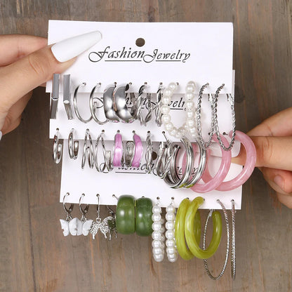 18 Pcs New Fashion Colorful Earrings Set For Women Boho Butterfly Gold Silver Color Pearl Circle Dangle Earrings Jewelry Gifts