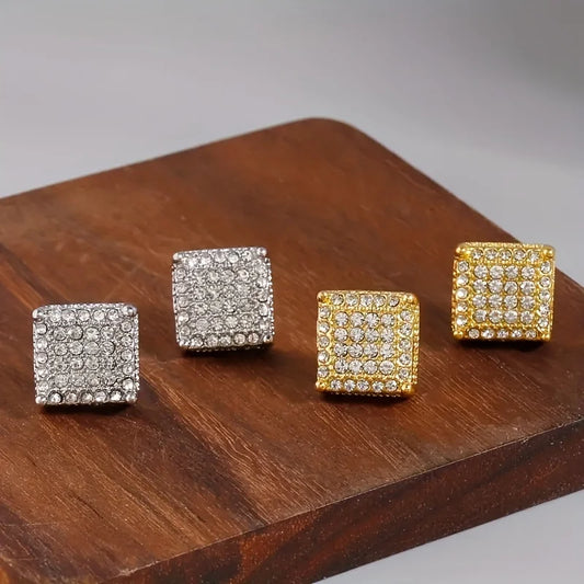 Fashion Silver-Color Square Classic Zircon Ear Studs For Men Women Fashion Shiny Faux Studs Earrings Jewelry Gift For Friends