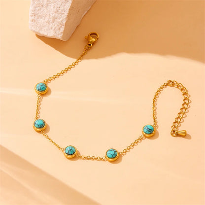 DIEYURO 316L Stainless Steel Round Turquoise Necklace Bracelet Earrings Suit For Womens 2024 New TrendNon-fadingjewelry Set