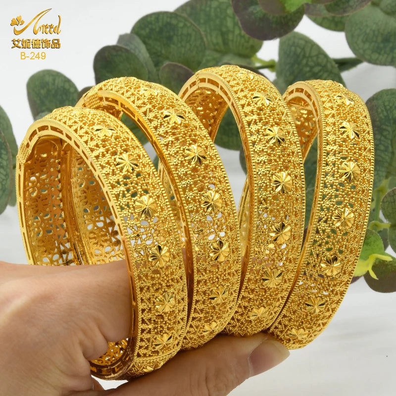 ANIID Dubai 24K Gold Plated Jewelry Bangle Wedding Party Gifts Arabic Women Braclets Indian Bangle Charm Bracelets Wholesale