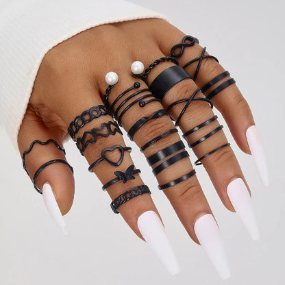 24pcs Fashion Stunning Rhinestone Ring Set Bohemian Elegant Minimalist Snake Geometric Design Ring Party Daily Wear Jewelry Gift