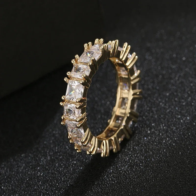 Luxury Gold Color Geometry Cubic Zirconia Wedding Rings for Elegant Women Engagement Ring Party Jewelry Gift