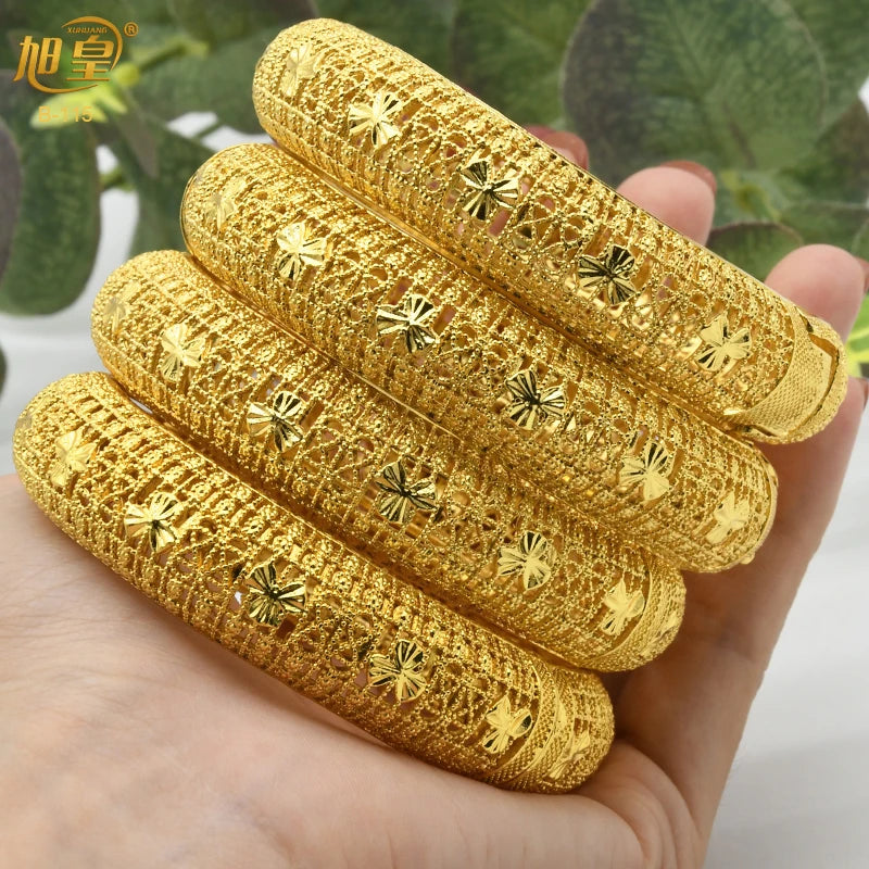 XUHUANG African Gold Color Bangles For Women Indian Middle Eastern Nigerian Wedding Luxury Plated Jewellery Brazilian Bangles