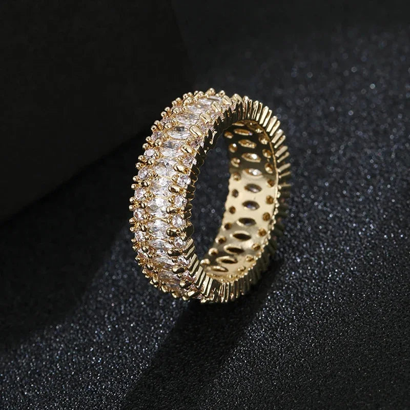 Luxury Gold Color Geometry Cubic Zirconia Wedding Rings for Elegant Women Engagement Ring Party Jewelry Gift