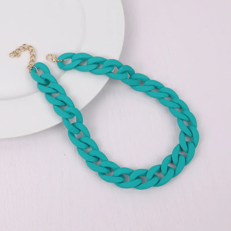FishSheep Fashion Colorful Acrylic Matte Chain Choker Necklace for Women Statement Resin Wide Chain Collar Neck Jewelry 2024 New