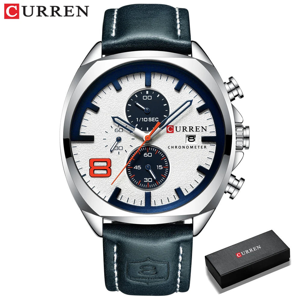 CURREN Chronograph Fashion Men's Watches Luxury Leather Business Quartz Watch Men Military Sport Wrist Watch Relogio Masculino