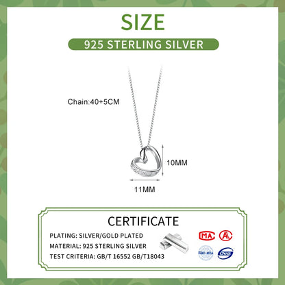 INZATT Real 925 Sterling Silver Zircon Hollow Heart Choker Necklace for Women Cute Fine Jewelry Minimalist Accessories