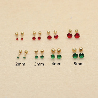 Size From 2mm to 5mm Stainless Steel Green Red Color Round Stond Screw-Back Stud Earrings  No Fade Allergy Free Brief Jewelry