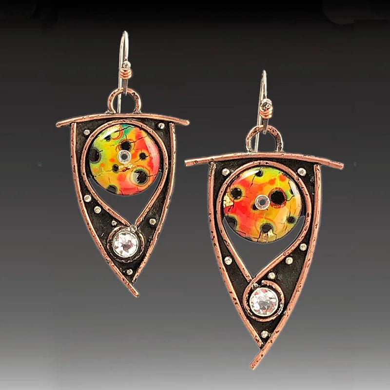 Vintage Tribal Spiral Dangle Earrings for Women Metal Geometry Twist Bronze Metal Painting Pattern Ethnic Earrings Gift