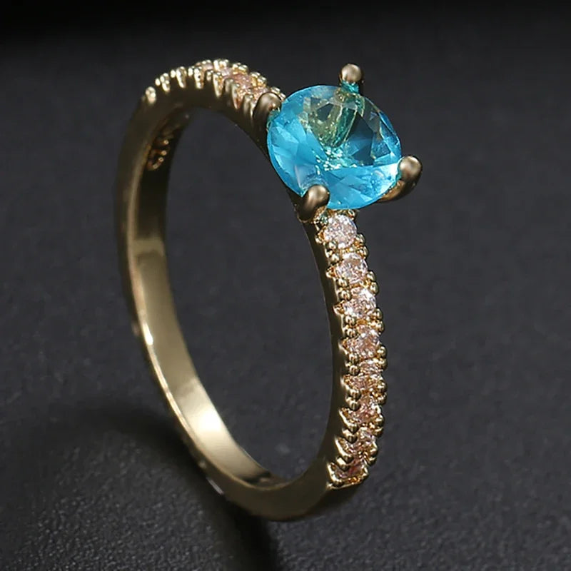 Luxury Gold Color Geometry Cubic Zirconia Wedding Rings for Elegant Women Engagement Ring Party Jewelry Gift