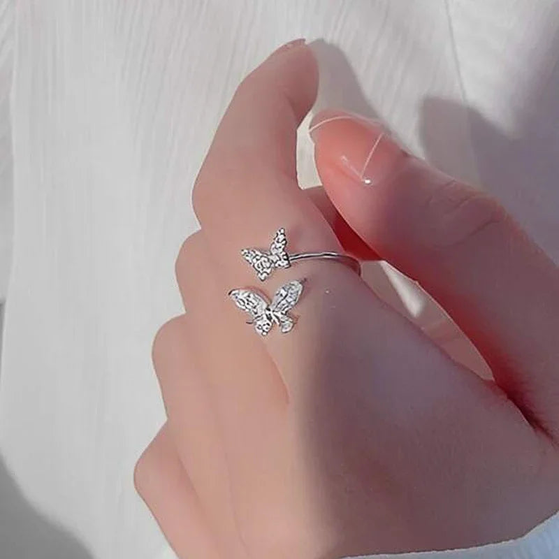Huitan Shiny Uniquely Designed Butterfly Opening Rings for Women Simple Stylish Silver Color Rings Fashion Trendy Party Jewelry