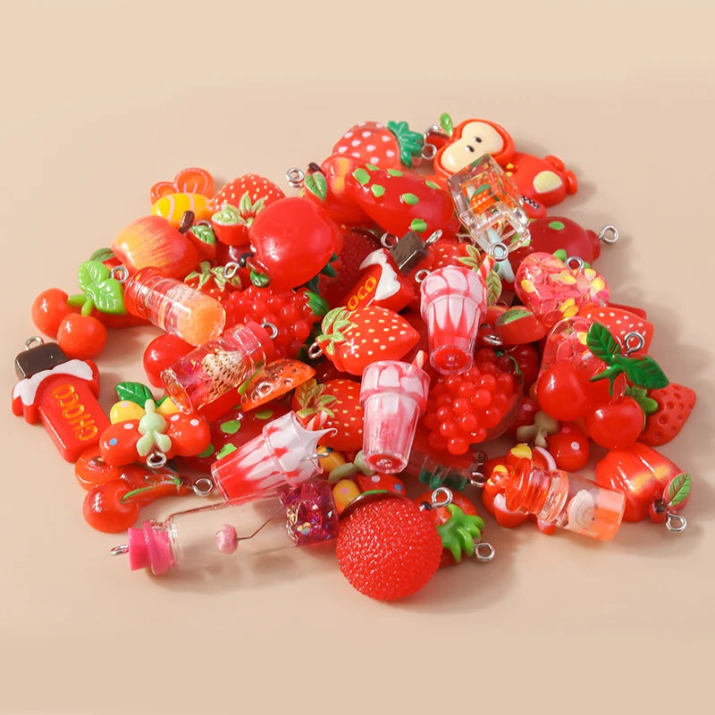 Mixed 10pcs Pink Red Purple Series Resin Charm for Earring Necklace Flower Hearts Pendant Diy Jewelry Making Accessories In Bulk