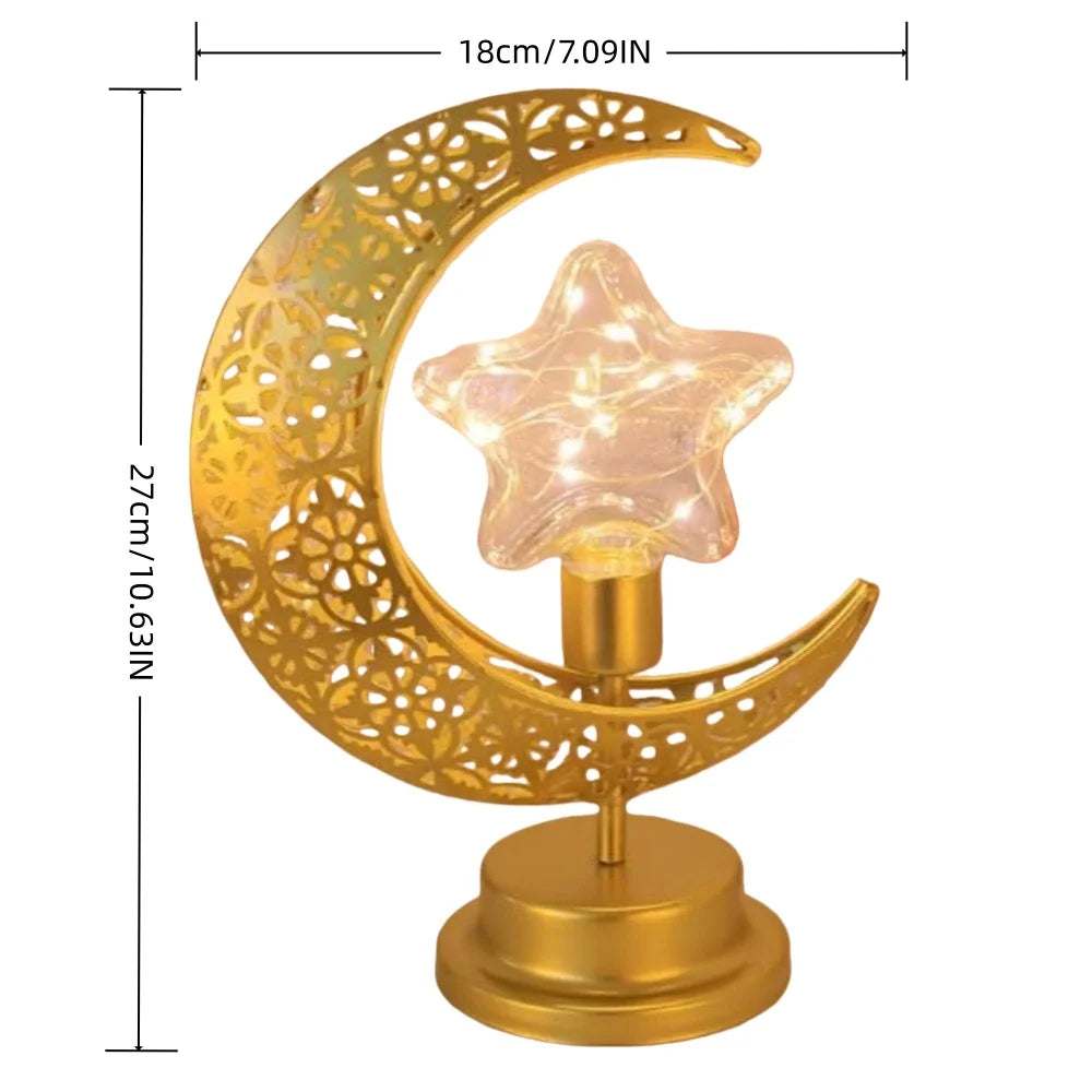 1PC LED Star & Moon Decorative Table Lamp,Powered by 3AA Batteries,Excluding Batteries, Ramadan Desktop Modeling Lamp
