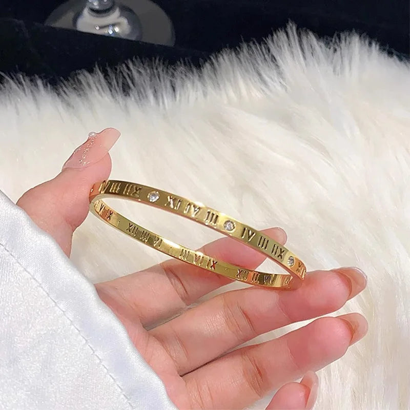 Luxury Gold Plated Bangles Jewelry Women's Hand Bracelet Stainless Steel Bangle Gifts for Women Fashion Accessories Mother's Day
