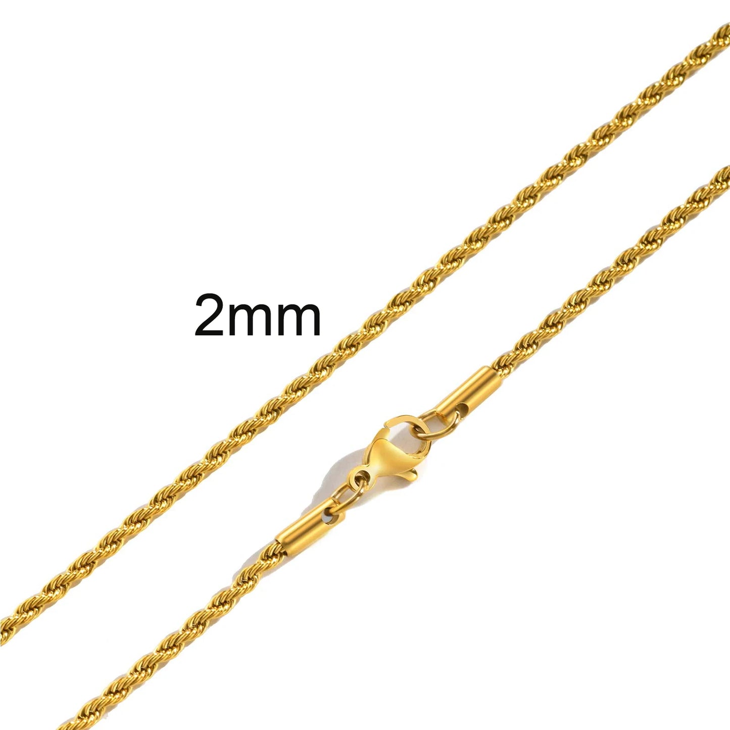 Ropes Long Necklace for Men Women,Stainless Steel Minimalist Twist Rope Chain Necklace,Punk Gold Silver Black Color 2 TO 5mm