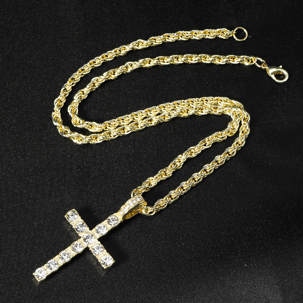 Men Women Hip Hop Cross Pendant Necklace Strap Men 4mm Zircon Tennis Chain Iced Sparkling Necklace Punk Jewelry Fashion Gift
