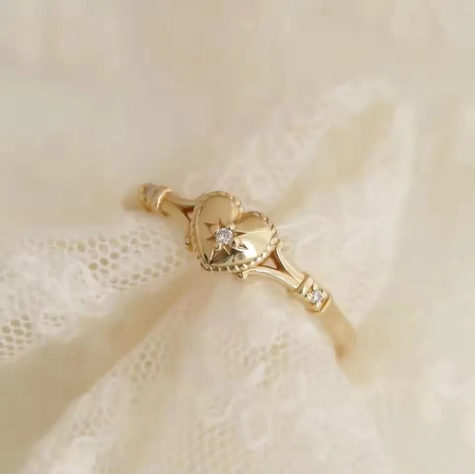 Hot Selling Gold Plated Stainless Steel Rings For Women Heart Ring Jewelry Accessories Wholesale Size 5-11