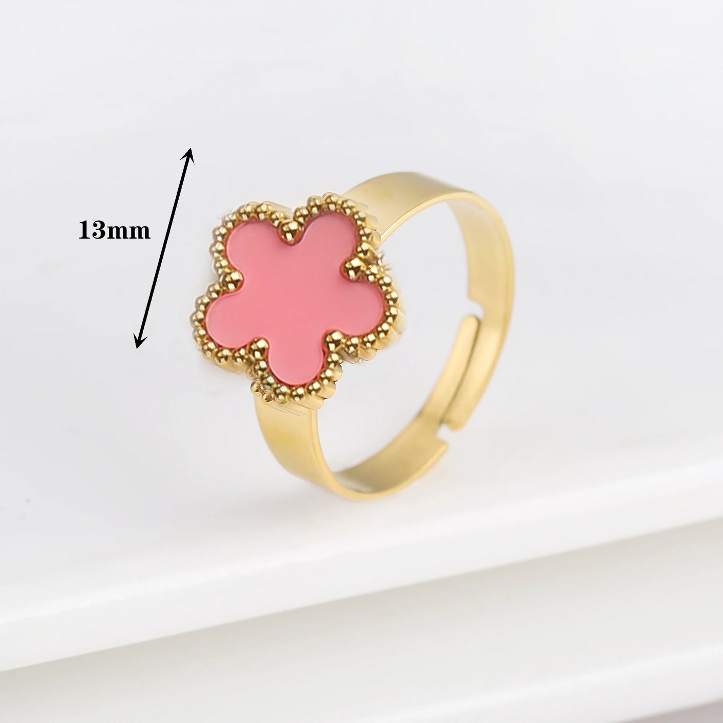 Classic Luxury Clover Metal Laser Stainless Steel Five Leaf Flower Open Ring Simple for Woman Girl New Fashion Party Jewelry