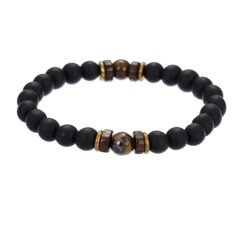 Natural Volcanic Lava Stone Beaded Bracelets for Women Men Jewelry Tiger Eyes Lapis Lazuli Healing Balance Chakra Bead Bracelet
