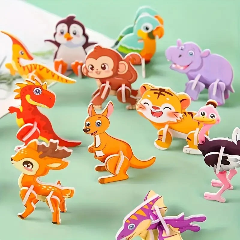 30Pieces of 3D Paper Puzzles,Children's Creative Animal Puzzles,DIY Kids'Handcraft Assembly Puzzles,Educational & Brain-Boosting