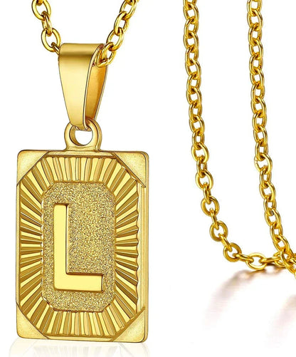 Initial Pendant Necklace for Women Simple Stainless Steel Cuba Link Charm Letter Square Necklace Men Jewelry Collar De Hombre