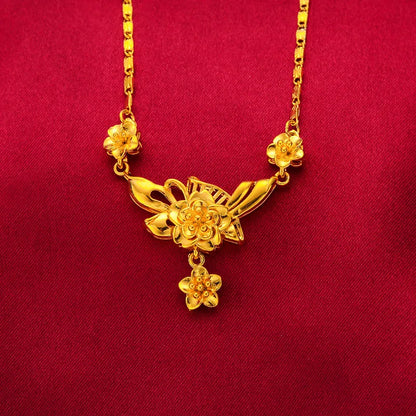 Yellow Gold Plated Multi Flowers Pendant Choker Necklaces for Women 18 inch Collar Wedding Bridal Jewelry Accessories Gifts