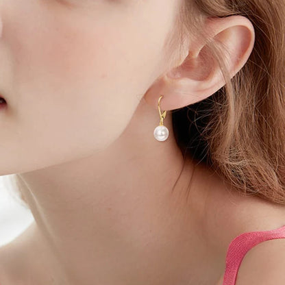 Trumium 8mm 100% Sterling Silver 925 Round Pearl Drop Earrings Jewelry for Woman Girl Leverback Dangle Studs серьги женские