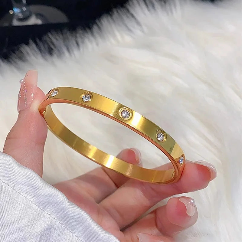 Luxury Gold Plated Bangles Jewelry Women's Hand Bracelet Stainless Steel Bangle Gifts for Women Fashion Accessories Mother's Day
