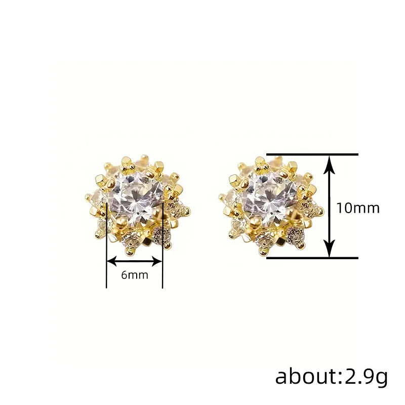 Huitan Sparkling Flower Design Women Stud Earrings Full Cubic Zirconia Party Trendy Accessories for Engagement Versatile Jewelry