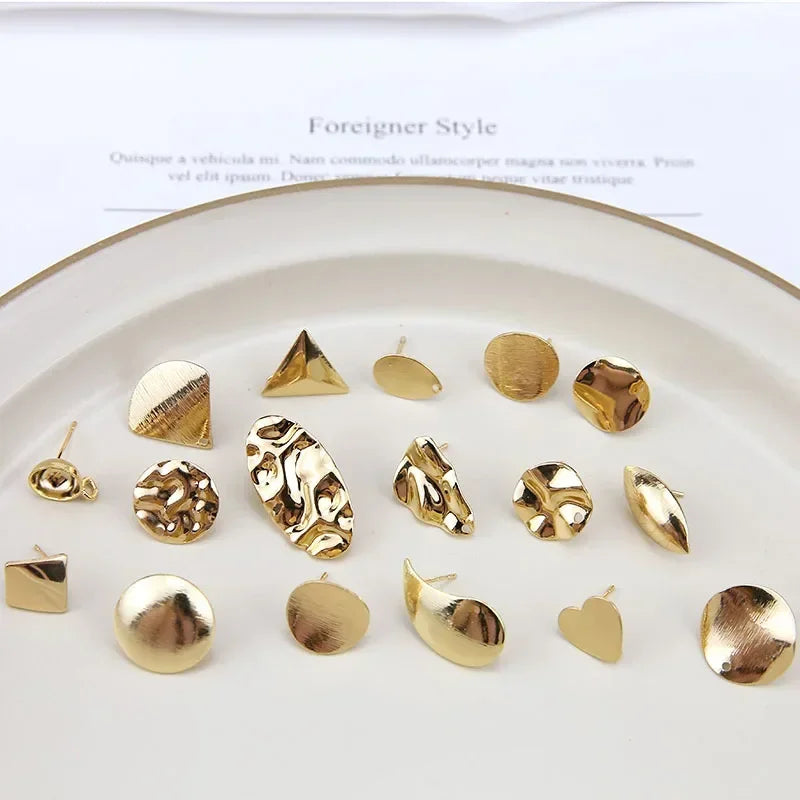 10pcs/set DIY Stainless Steel Earrings Connectors Round Irregular Gold Color Earrings Back Earrings Setting for Jewelry Making