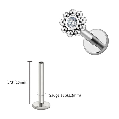 Right Grand ASTM F136 Titanium 16G Mini Beaded Sun Labret Stud CZ Flower Tragus Cartilage Helix Conch Nose Piercing Body Jewelry
