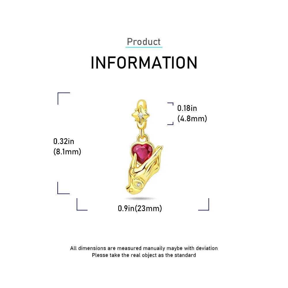 Original 925 Sterling Silver Gold Heart Charms Beads Sparkling MapleLeaf Safety Pendant For Women Bracelet DIY Fine Jewelry Gift