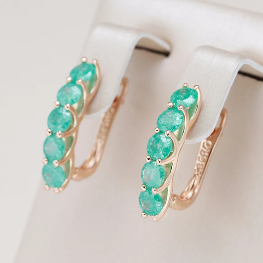 Kinel Hot Emerald Round Cut Drop Earrings for Women Luxury Natural Zircon With 585 Rose Gold Color Earrings Daily Fine Jewelry