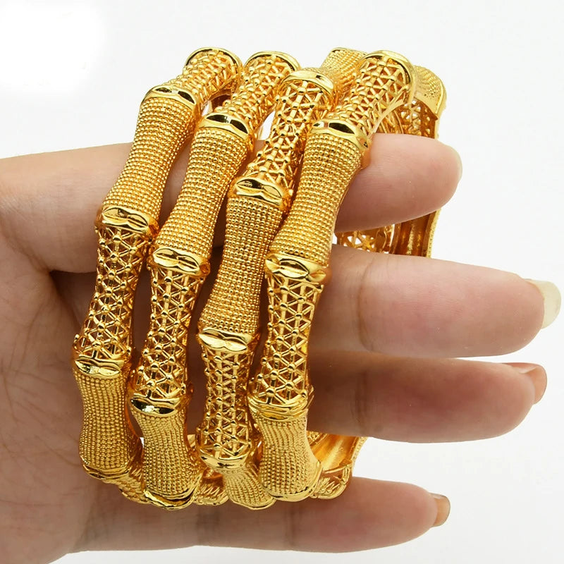 Luxury Dubai Gold Color Bangles For Women 24K Gold Plated Indian African Bracelets Charm Wedding Ethiopian Arabic Hand Jewelry
