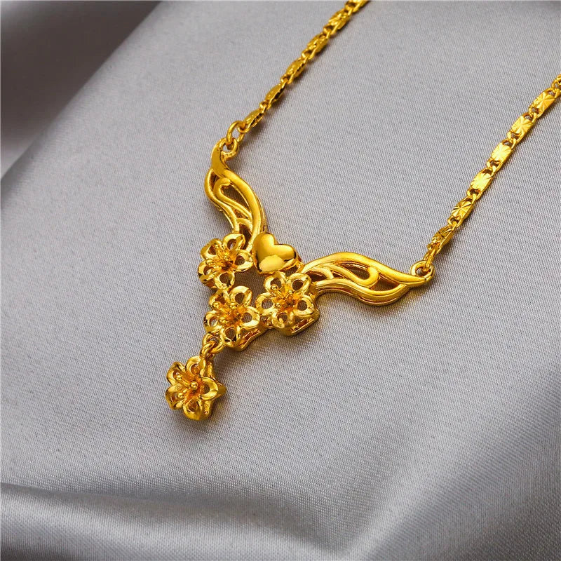 Yellow Gold Plated Multi Flowers Pendant Choker Necklaces for Women 18 inch Collar Wedding Bridal Jewelry Accessories Gifts