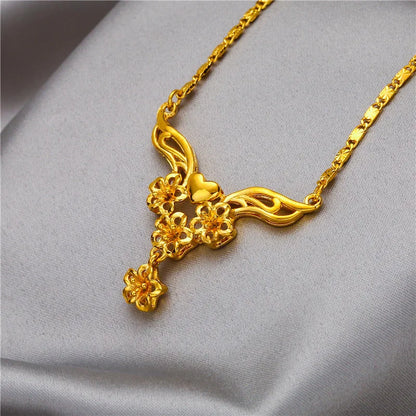 Yellow Gold Plated Multi Flowers Pendant Choker Necklaces for Women 18 inch Collar Wedding Bridal Jewelry Accessories Gifts
