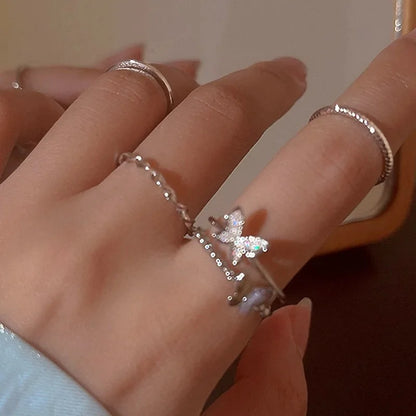 Bohemian Butterfly Pearl Rings Set for Women Shine Pearl Gothic Vintage Plated Retro Rhinestone Simple Finger Jewelry Gift