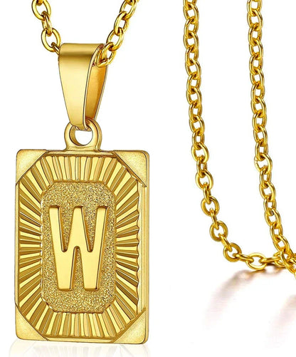 Initial Pendant Necklace for Women Simple Stainless Steel Cuba Link Charm Letter Square Necklace Men Jewelry Collar De Hombre
