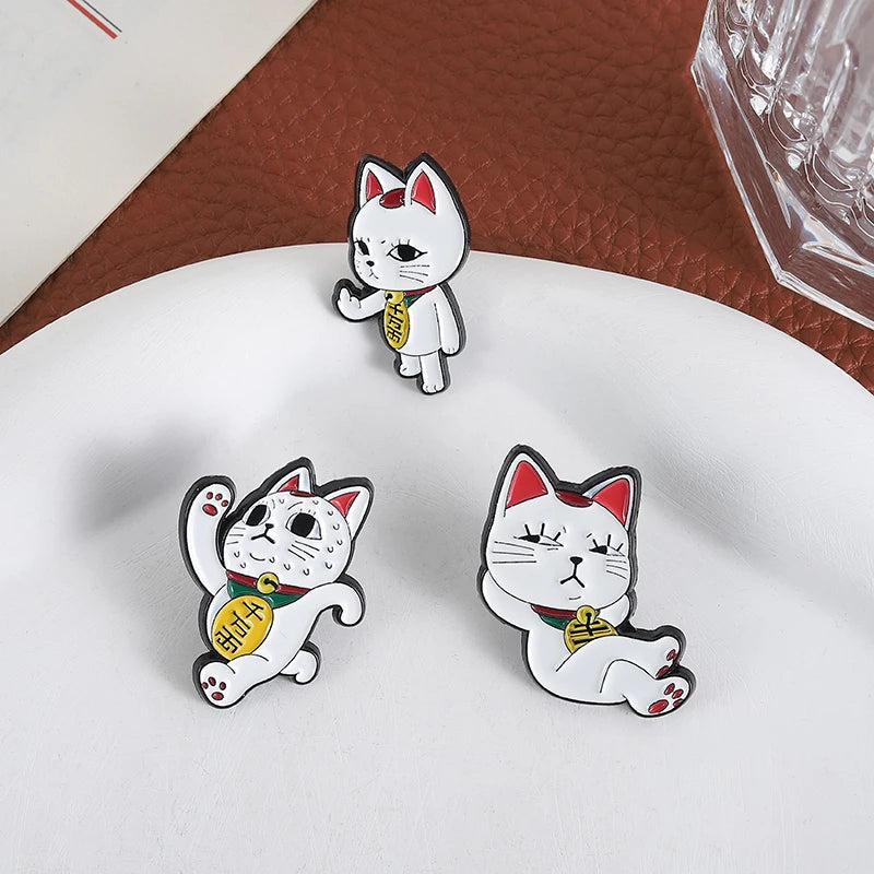 Turbo Granny Cat Spying Enamel Pins Cartoon Anime Characters Cat Running Middle Finger Brooches Lapel Badge Funny Jewelry Gifts