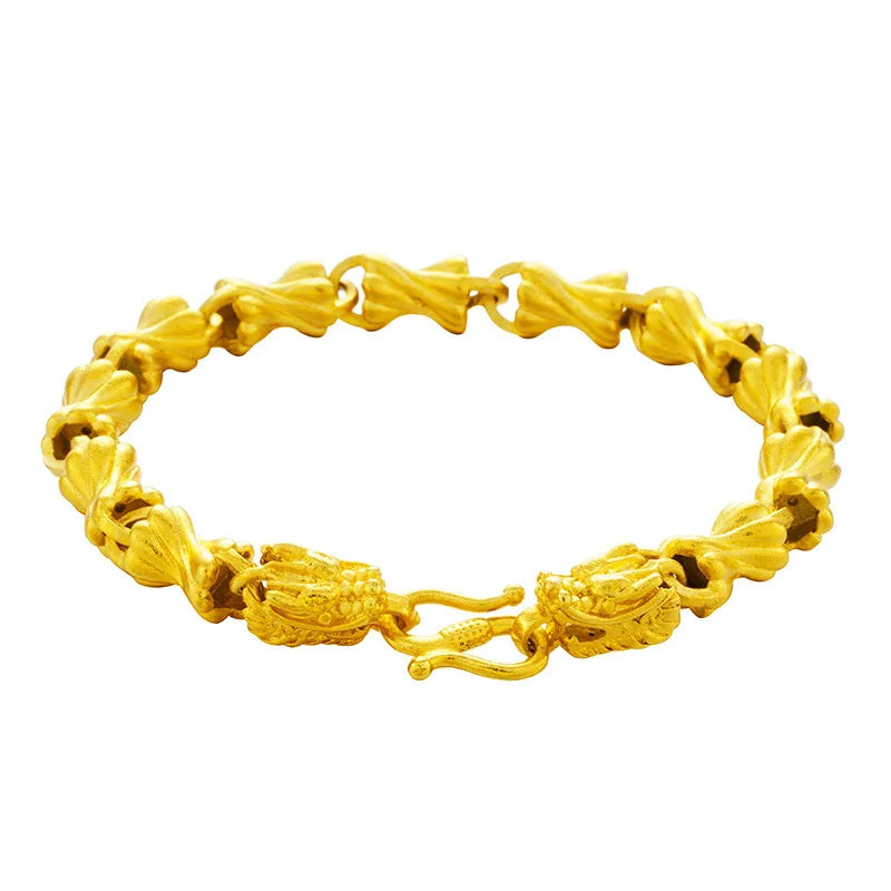 24K Pure Yellow Gold Color Solid Beads for Men's Bracelet Luxury Bracelets Brother Boyfriend Wedding Birthday Christmas Gifts
