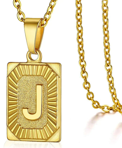 Initial Pendant Necklace for Women Simple Stainless Steel Cuba Link Charm Letter Square Necklace Men Jewelry Collar De Hombre